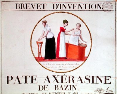 Mainosjuliste "Pate Axerasine de Bazin", 1800-luvun alku (värikaiverrus) tekijältä French School