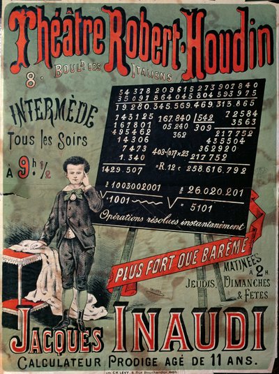 Juliste, joka mainostaa Jacques Inaudin (1867-1939) esiintymistä Theatre Robert Houdinissa Pariisissa, 1878 tekijältä French School