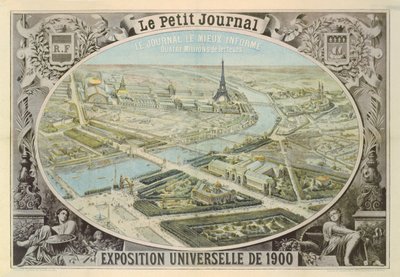Le Petit Journalin juliste, joka mainostaa Exposition Universelle -näyttelyä Pariisissa, 1900 tekijältä French School