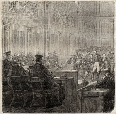 Kenraali Jean Baptiste Bretonin (Jean-Baptiste) dit Bertonin (1769-1822) Poitiersin kuninkaallisen tuomioistuimen prosessi vuonna 1822 - tekijältä French School