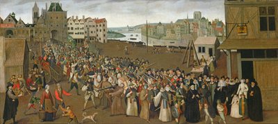 Pyhän liigan kulkue Place de Grève -aukiolla Saint-Jeanin kaarelta, Pariisi, 1590-3 tekijältä French School