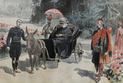 Promenade de Victoria I (1837-1901) Englannin kuningatar, Hotel Cimiezin puistossa lähellä Nizzaa. Kaiverrus kirjassa "" Le Pelerin"" 26/03/1899. tekijältä French School