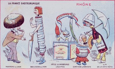 Kampanja- ja koulutuskortti Rhônen alueen ruokaerikoislaisille, n. 1900 tekijältä French School