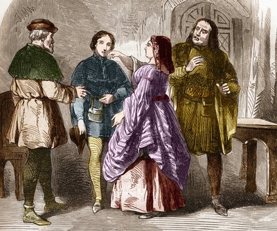 Prostituutiokohtaus Pariisissa keskiajan lopulla. Tohtori Th. -F. Debray. 1879. tekijältä French School