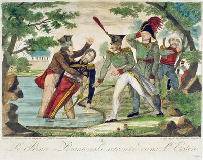 Prinssi Joseph Poniatowskin (1763-1813) vetäminen Elstera-joesta, 1813 tekijältä French School