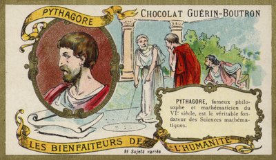 Pythagoras, antiikin kreikkalainen filosofi ja matemaatikko (chromolitho) tekijältä French School