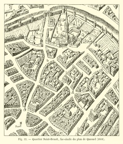 Saint-Benoitin alue, faksimile Quesnelin kartasta, 1608 tekijältä French School