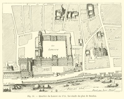 Louvren kaupunginosa vuonna 1714, faksimile Boudanin suunnitelmasta tekijältä French School