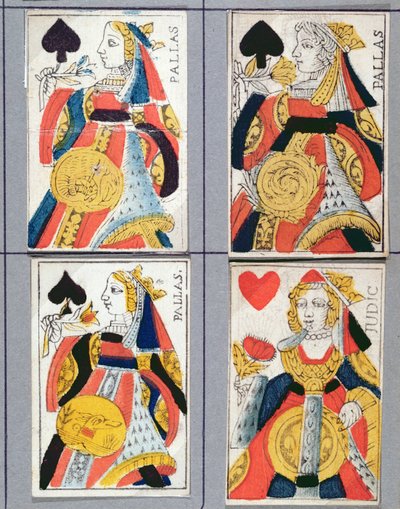 Patakuningatar ja Sydänkuningatar -pelikortit, 1600-1700 (värillinen puukaiverrus) tekijältä French School