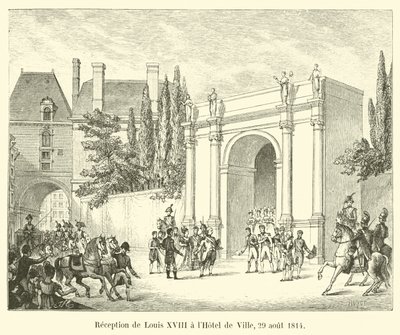 Ludvig XVIII:n vastaanotto Hotel de Villessa, 29. elokuuta 1814 tekijältä French School