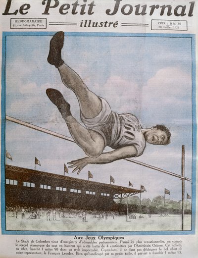 Ennätyskorkeushyppy 8. olympialaisissa Pariisissa, 1924, kansikuva Le Petit Journalista 20. heinäkuuta 1924 tekijältä French School