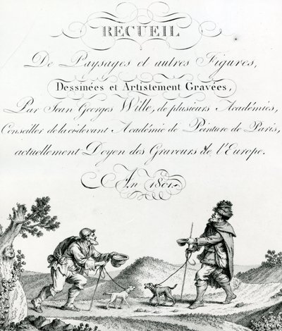 Johann Georg Willen piirtämä ja taiteellisesti kaiverrettu maisemien ja muiden hahmojen kokoelma tekijältä French School