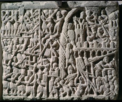 Simon de Montfortin (n. 1160-1218) Carcassonnen piiritystä kuvaava reliefi vuonna 1209 tekijältä French School