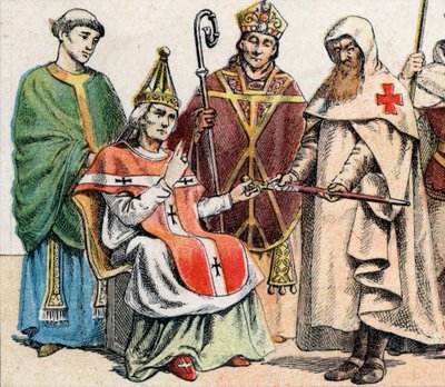 Uskonnolliset puvut keskiajalla: g-d:stä 1000-luvun pappi, 1000-luvun paavi, 1100-luvulla eveque (jiiri ja peppu) 1100-luvulle ja Hospitallers-ritarikunnan jäsen (Order of St. . Johannes Jerusalemista) - Uskonnolliset kustannukset tekijältä French School