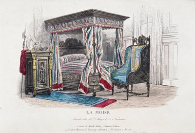 Renessanssityylinen sisustus tarkistettu ja tulkittu Napoleon III:n aikakauden makuun, kaiverrus La Mode (Fashion) -lehdestä, Ranska tekijältä French School