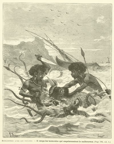 Kohtaamisia mustekalan kanssa (kaiverrus) tekijältä French School