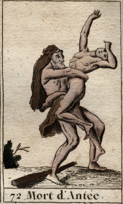 Esitys Hercules Terrassant Antesta, Libyan kuninkaasta (Heracles (Hercules) tappoi Antaeuksen karhunhalauksella) Pierre Blanchardin "Nuoruuden mytologiasta" 1803. tekijältä French School