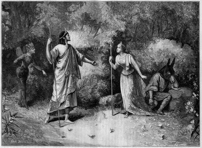 Teatteriesitys: Paul Meuricen (1818-1905) "Kesäyön uni" William Shakespearen (1564-1616) mukaan. Pariisi, Odeonin kansallisteatteri tekijältä French School