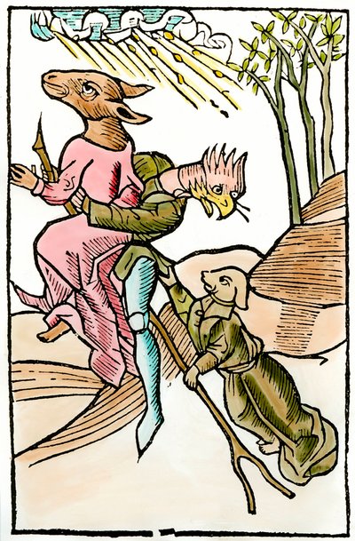 Demonologiakaupan "De lamiis et phitonicis mulieribus" (Noidat ja ennustajat) esitykset demoneista ja lamioista, jonka on kirjoittanut Ulrich Molitor toimittanut Johan Pruss (toiminut noin 1488-1493). 1499. Pariisi. Koriste taide tekijältä French School