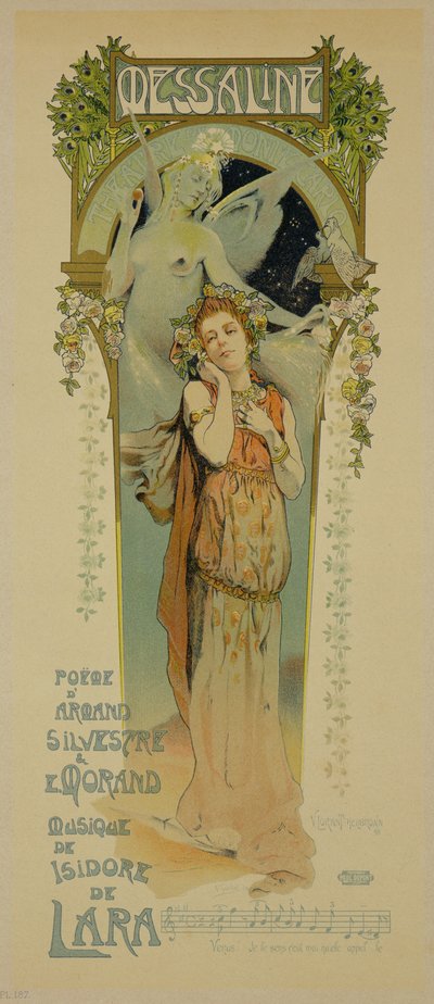 Jäljennös julisteesta, joka mainostaa oopperaa Messaline, Casino de Monte Carlo, 1898 tekijältä French School