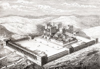 Salomonin temppelin korvannut restauroitu toinen temppeli Jerusalemissa, julkaisusta Les Merveilles de la Science, 1870. tekijältä French School