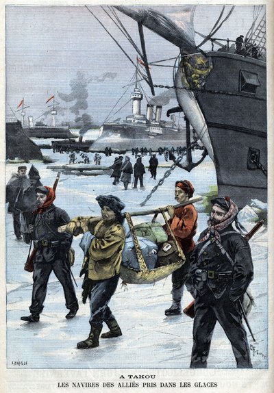 Revolt des Boxers (1898-1900) liittolaisten alukset jäällä Atakoussa. elokuvassa "" Le Petite Parisien"" tekijältä French School