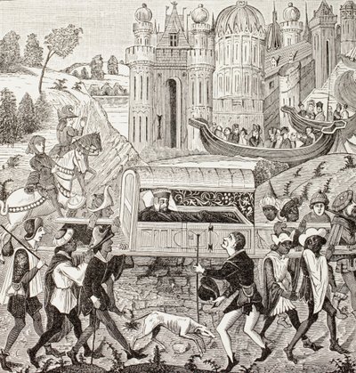 Normandian herttua Robert I:tä kantavat pentueessaan neekerit, Paul Lacroixin teoksesta "Military and Religious Life in the Middle Ages", julkaistu Lontoossa n. 1880 (litho) tekijältä French School