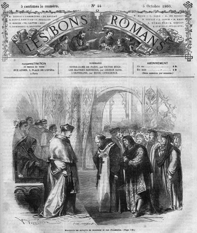 Romaanisarja: "" Notre Dame de Paris"", kirjoittanut Victor Hugo (1802-1885). Kaiverrus ""hyviin romansseihin"" tekijältä French School