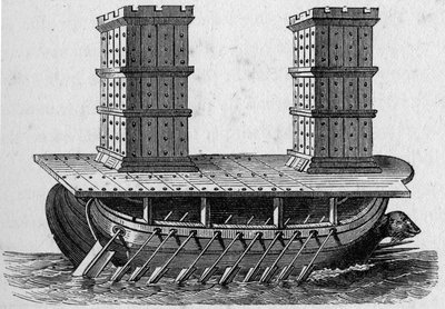 Roomalainen laiva torni. Kaiverrus kirjaan ”La Marine et les colonies: commerce tekijältä French School