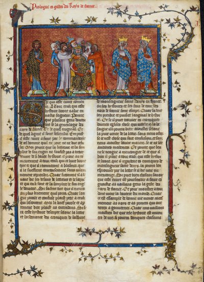 Royal 16 G. VI, f.3 The Coronation of Pharamond, kuvitus "Chroniques de Francesta", n. 1332 (vellum) tekijältä French School