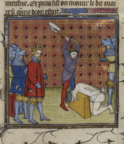 Kuninkaallinen 20 C. VII f.134v Jacquerien kapinan johtajat ranskalaista aatelistoa vastaan mestattiin Navarran kuninkaan käskystä Chroniques de France ou de St Denis