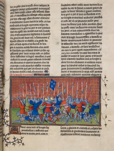 Royal 20 C. VII, f.34 Courtrain taistelu, kuvitus Chroniques de France ou de Saint Denisistä (vellum) tekijältä French School