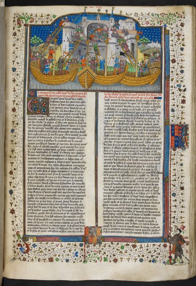 Royal MS 15 E VI, f.207 Pienoiskuva Corunnaa piirittävistä laivoista runoista ja romansseista tai Talbot Shrewsbury Bookista tekijältä French School