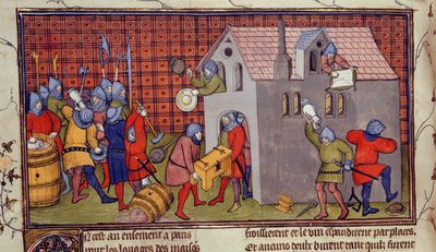 Royal MS 20 CVII f.41v, Talon ryöstö (vellum) tekijältä French School