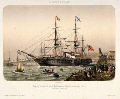 Kuninkaallinen Länsi-Intian postilaiva "Orinoco" lähdössä Southamptonista, noin 1854 (litografia). tekijältä French School