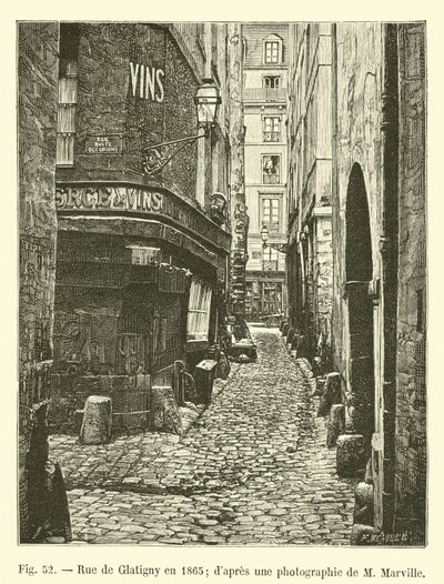 Rue de Glatigny vuonna 1865; M Marvillen valokuvasta tekijältä French School