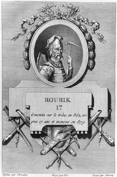 Rurik (k. 879), Venäjän ensimmäinen tsaari, Nicolas Gabriel Clercin kuvitus muinaisen Venäjän fyysisestä, moraalisesta, siviili- ja poliittisesta historiasta, Pariisi, 1783-85 tekijältä French School
