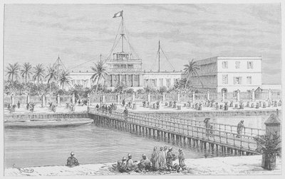 Saint-Louis, näkymä N"Dariin, Pont de Guet, kuvitus "Le Senegal..." Louis Leon Faidherben, 1889 tekijältä French School