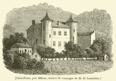 Saint-Point, lähellä Maconia, Madame de Lamartinen maalaistalo (kaiverrus) tekijältä French School
