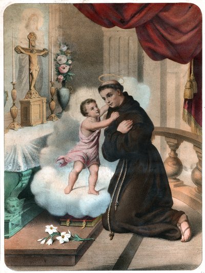 Pyhä Anthony Padovalainen. (Litografia, n. 1850) tekijältä French School