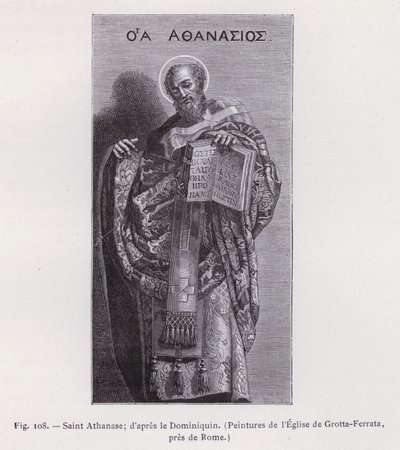 Pyhä Athanasius; Dominichinon jälkeen, maalauksia Grotta-Ferratan kirkosta, lähellä Roomaa (kaiverrus) tekijältä French School