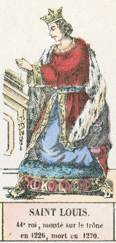Saint Louis, 44. kuningas, nousi valtaistuimelle vuonna 1226, kuoli vuonna 1270 (värillinen kaiverrus) tekijältä French School