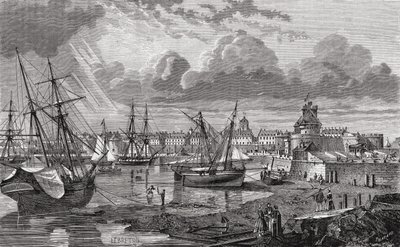 Saint Malo 1700-luvulla Louis Blancin (1811-82) "Histoire de la Revolution Francaisesta" tekijältä French School