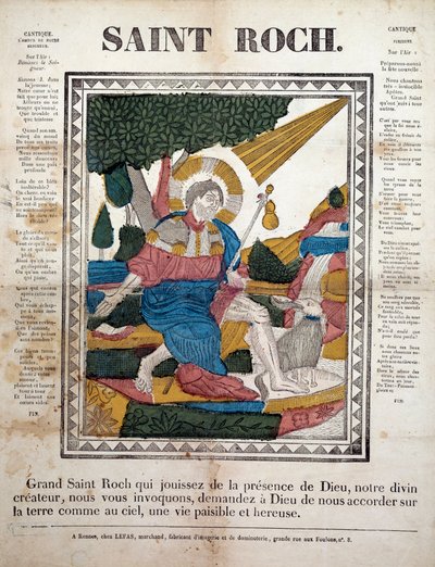 Saint Roch. Kaiverrus, kuvat Rennesin (1825). Coll, Ferrand. tekijältä French School