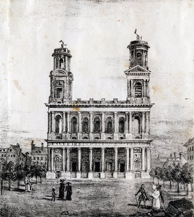Saint Sulpice -kirkko, Pariisi - "Alphabet Picturesque des Monuments de Paris" n.1840 (kaiverrus) tekijältä French School
