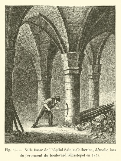 Sainte-Catherinen sairaalan alaosasto, joka purettiin Boulevard Sebastopolin avaamisen yhteydessä vuonna 1853 tekijältä French School