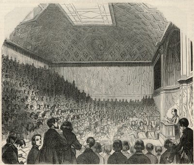 Luokkahuone College de Francessa Pariisissa 1800-luvulla - Edmond Texierin kaiverrus "Tableau-de-Paris" 1852 tekijältä French School