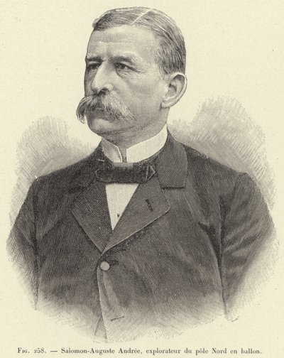 Salomon-August Andree, pohjoisnavan tutkija ilmapallossa (kaiverrus) tekijältä French School