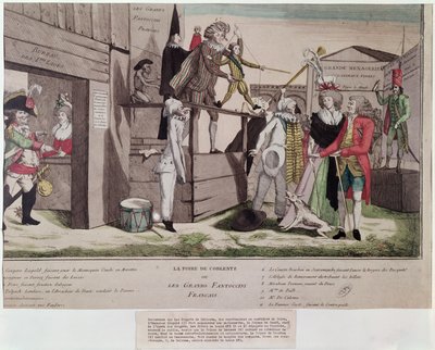 Satiirinen sarjakuva ranskalaisista emigranteista Coblentzissa ja Pillnitzin julistuksesta, 1791 tekijältä French School