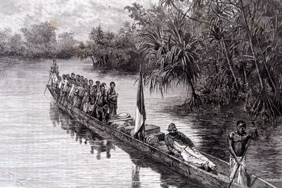Brazzan Savorgnan kanootissa Länsi-Afrikan pandanuksessa - Tour du Mondessa, 2. viikko 1887 tekijältä French School